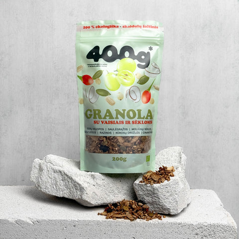 400g* Granola su vaisiais ir sėklomis, 200g