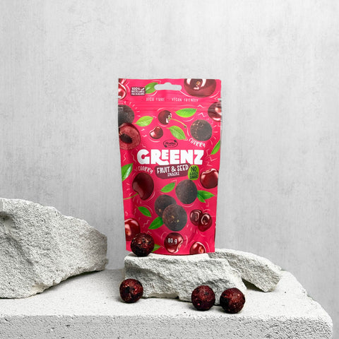 Vaisių ir sėklų užkandžiai su vyšniomis „Greenz", 80g
